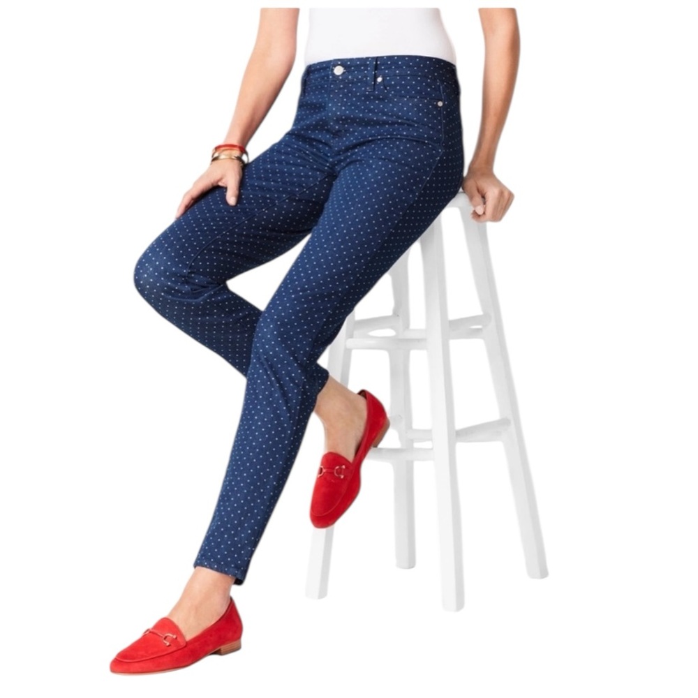 Talbots Flawless Skinny Ankle,‎ Slimming, Dot Print, Blue Jeans, Size 2P